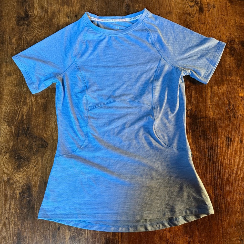 Spyder Active Womens Blue Heathered Short Sleeve Performance T-Shirt XS
